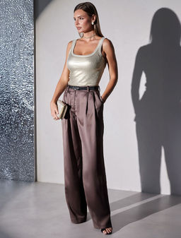 Топ в рубчик с широкими лямками с матовым покрытием металлик из хлопка с эластаном - Vilatte фото 6