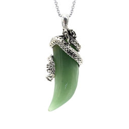 Подвеска с авантюрином зеленым в металле Клык 25*70мм