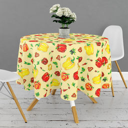 Скатерть д146см Перцы, вид 1, диаметр стола до 105см, на 6 персон, рогожка (хлопок 100%) 171г/м2, упаковка классическая, пакет ПВХ 28х41см, Домашняя мода (Россия)