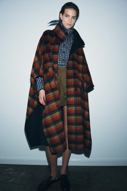 ZW COLLECTION LIMITED EDITION WOOL BLEND CHECK CAPE - Zara фото 2