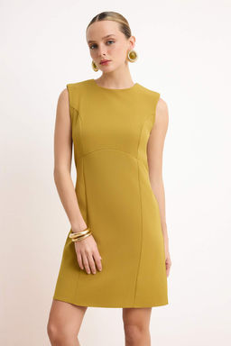Yag Yesil Vatkal? Duz Kolsuz Mini Esnek Dokuma Elbise TWOSS26EL00296