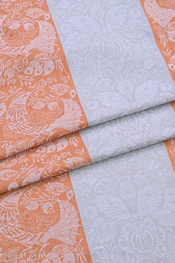 Холст полотенечный жаккард Птицы цв.оранжевый/серый, ш.0.5м, лен-30%, хлопок-70%, 210гр/м.кв