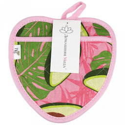 Прихватка с запахом 20х20см "Авокадо, вид 7/1", форма "Клубника", рогожка 171г/м2, хлопок 100%, наполнитель - ватин 280г/м2, на пластмассовом подвесе, "Домашняя мода" (Россия)