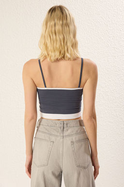 TRENDYOLMILLA Gri Fitted/Vucuda Oturan Renk bloklu Crop Ask?l? Esnek Orme Atlet TWOSS25AL00000  фото 5
