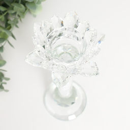 Стеклянный подсвечник на 1 свечу «Лотос на ножке с кристаллами», d=4 см 12×8×21 см