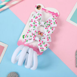 Цена за 6 шт. Набор для волос «Лада», 4 резинки, 2 зажима, вишенки, белый