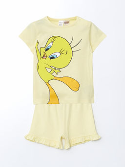 Tweety Bask?l? K?z Bebek ?ortlu Pijama Tak?m