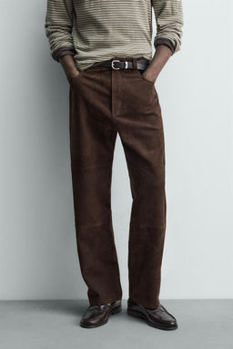 PANTAL?N STRAIGHT FIT PIEL ANTE / Marr?n oscuro - Zara фото 2