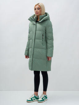 Куртка зимняя женская с капюшоном удлиненная стеганная зеленого цвета 9629Z - Mtforce фото 4