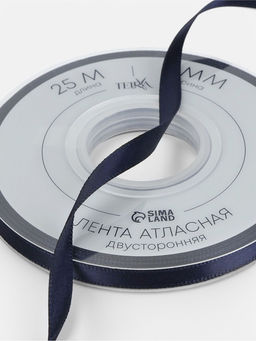 Цена за 2 шт. Лента атласная TEIRA, двухсторонняя, 6 мм, 25±1 м, тёмно-синяя №330