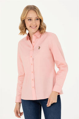 Женская базовая рубашка лососевого цвета с длинным рукавом