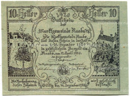 Банкнота 10 геллеров 1920 года Австрия  Рабс (нотгельд)