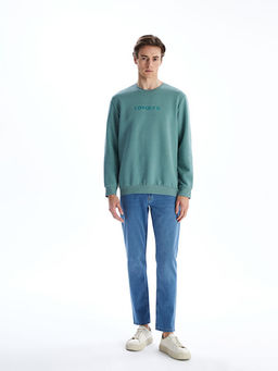 Bisiklet Yaka Uzun Kollu Bask?l? Erkek Sweatshirt