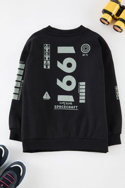 Siyah Erkek Cocuk Kol Bask?l? Bisiklet Yaka Orme Sweatshirt TKDAW25SW00126 - Trendyolmilla фото 3
