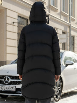 Пальто зимнее утепленное с капюшоном женское черного цвета 7747Ch - Visdeer фото 16