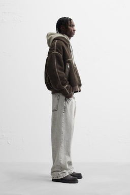 CONTRAST FAUX SHEARLING JACKET - Zara фото 20