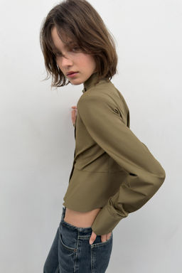 CAMISA POPEL?N BOTONES / Khaki oscuro - Zara фото 4