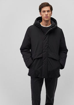 Kapusonlu Siyah Parka - Mavi фото 4