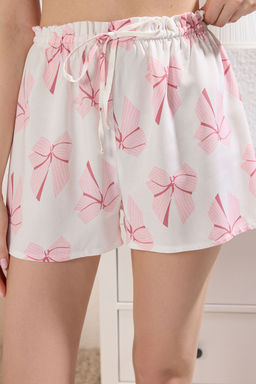 Trendyolmilla Ekru-Pembe Kurdeleli Canta Hediyeli Sortlu Viskon Dokuma Pijama Tak?m? THMSS25PT00309  фото 4