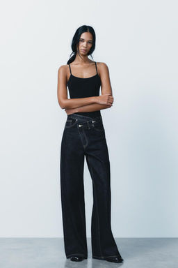 HIGH-WAIST TRF WIDE-LEG JEANS WITH CROSSOVER WAISTBAND - Zara фото 2
