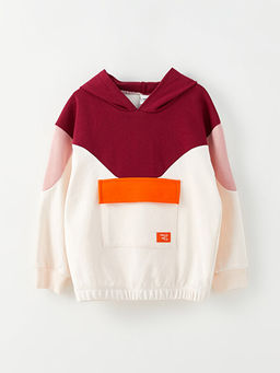 Kap??onlu Renk Bloklu Uzun Kollu K?z ?ocuk Sweatshirt
