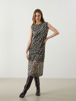 Bisiklet Yaka Leopar Desenli Elbise
