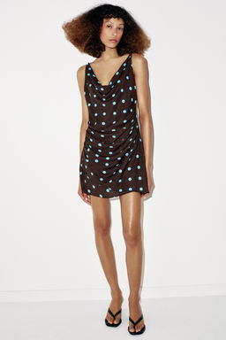 VESTIDO MINI LUNARES / Marr?n-Azul