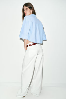 CAMISA CORTA TAPETAS RAYAS / Blanco / Celeste - Zara фото 5