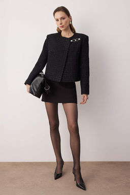 Siyah Aksesuar Kapamal? Dokuma Simli Tuvit Ceket TWOAW26CE00069