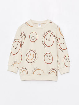 Bisiklet Yaka Bask?l? Erkek Bebek Sweatshirt