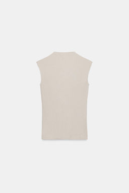 CAMISETA RIB ESCOTE PICO / Beige - Zara фото 6