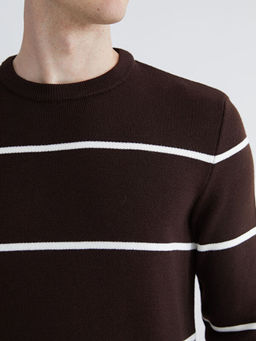 Bisiklet Yaka Uzun Kollu ?izgili Erkek Triko Kazak