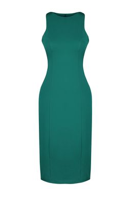Zumrut Yesili Duz Kesim Bisiklet Yaka Midi Kalem Etek Dokuma Elbise TWOSS23EL00611 - Trendyolmilla фото 7