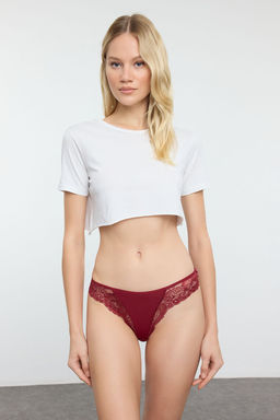 TRENDYOLMILLA Siyah-Bordo-Beyaz 3lu Paket Pamuklu Dantelli Brazilian Orme Kulot THMAW25KU00013 фото 5