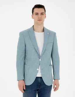 A__k Mavi Ex. Slim Fit Keten Kar___ml_ Ceket