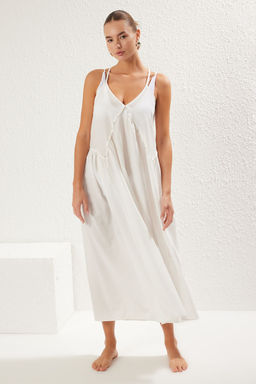 Ekru Dokuma Aksesuar Detayl? Maxi Plaj Elbise TBESS25EL00060 - Trendyolmilla фото 3