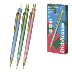 Цена за 12 шт. Карандаш механический ErichKrause Paint Pointer Gold 0.5 мм, с ластиком, НВ (в коробке по 12 шт.)