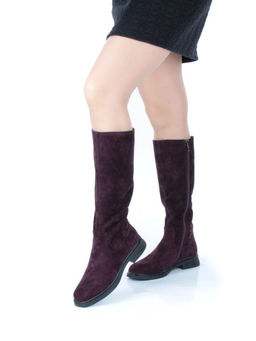 02-FJ632-2M BURGUNDY Сапоги зимние женские (натуральная замша, натуральный мех) - Фабричный китай фото 2