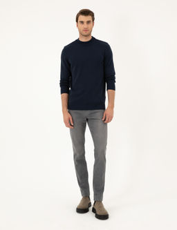 Lacivert Melanj Slim Fit Yar_m Bal_k__ Yaka Basic Triko Kazak - Pierre cardin фото 4