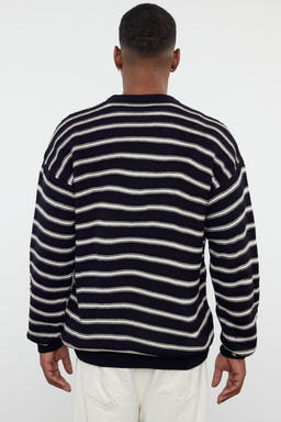 TRENDYOL MAN Lacivert Casual Unisex Oversize Bisiklet Yaka Cizgili Triko Kazak TMNAW25KZ00025 - Trendyolmilla фото 19