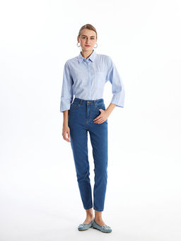 Y?ksek Bel Slim Mom Kad?n Jean Pantolon