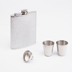 Подарочный набор 4 в 1, фляжка 240 мл, 2 стопки, воронка, нержавеющая сталь, серебристый
