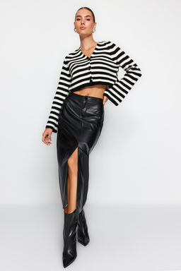 TRENDYOLMILLA Siyah Y?rtmacl? Suni Deri Yuksek Bel Maxi Orme Etek TWOAW24ET00198  фото 3
