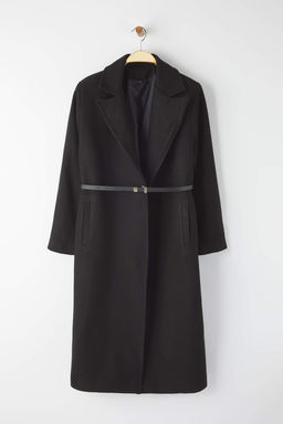 Siyah Deri Kemerli Diagonel Desenli Mono Kapama Regular Midi Kase Kaban TWOAW26KB00056 - Trendyolmilla фото 6