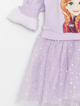 Bisiklet Yaka Uzun Kollu Elsa Bask?l? K?z Bebek Elbise