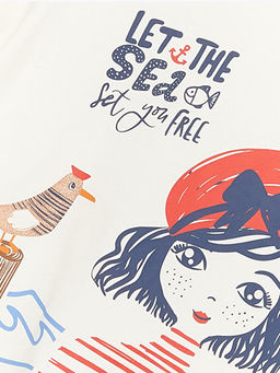 Bisiklet Yaka Bask?l? K?sa Kollu K?z ?ocuk Ti??rt - Waikiki фото 3