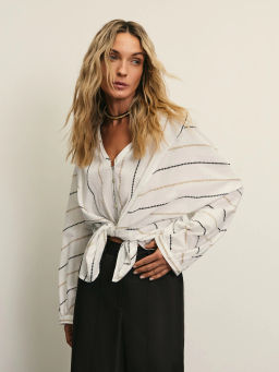 Блузка из хлопка в полоску / Zarina фото 7