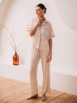 Пижама домашняя Indefini рубашка и брюки из полиэстера  фото 8