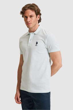 Erkek Slim Fit Polo Yaka Su Ye_ili Basic Ti__rt