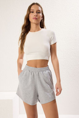 Gri Melanj- Siyah 2Li Paket Relaxed/Rahat Kal?p K?sa Esnek Orme Sort & Bermuda TWOSS25SR00084